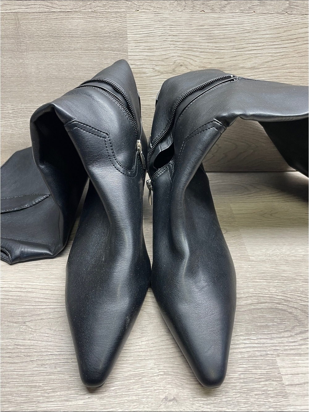 Steven By Steve Madden Black Pointed Knee-High Zipper Boots #1398